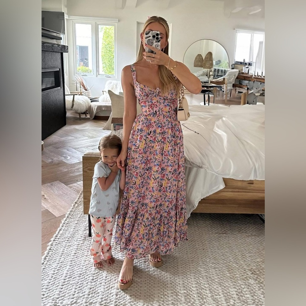 Astr Floral Midi Dress - Pink and Yellow